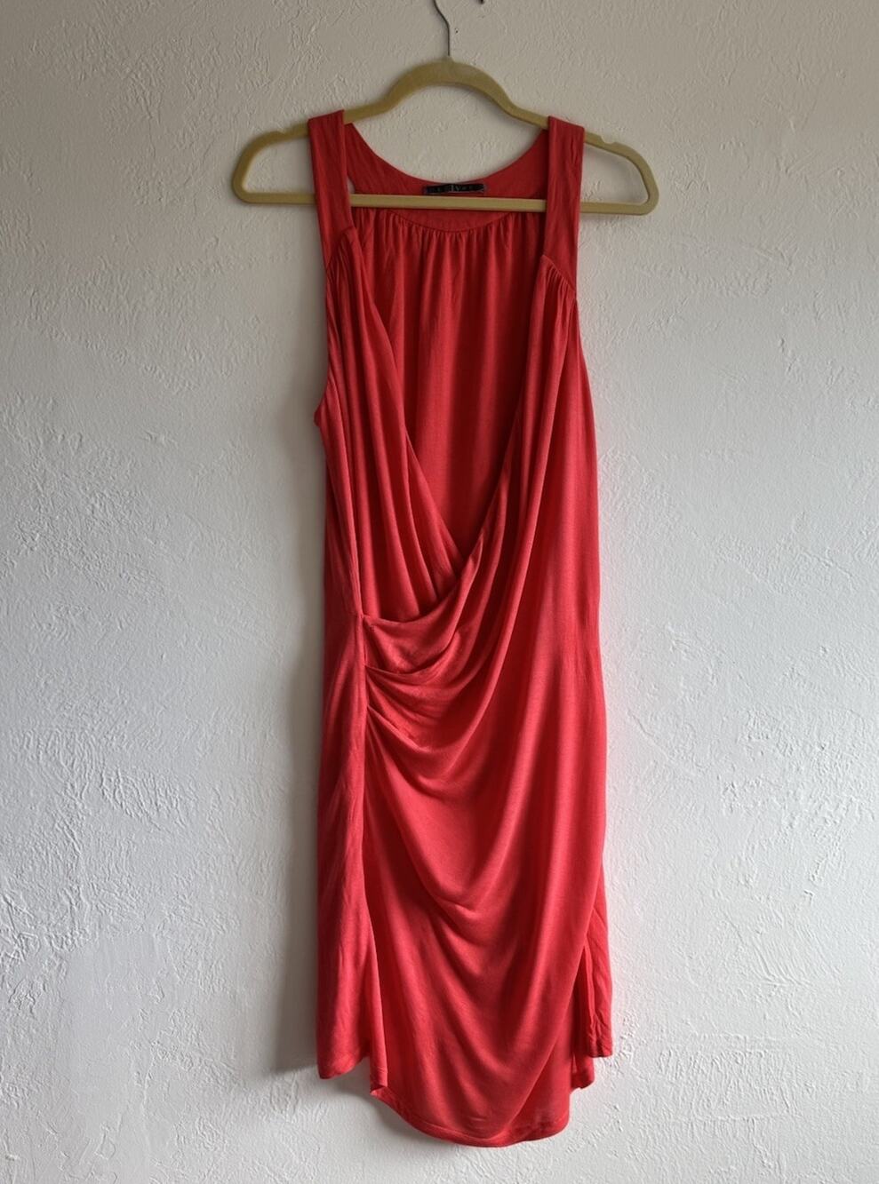 Velvet by Graham & Spencer Draped Ruched Mini Dress Tomato Red Rayon XL